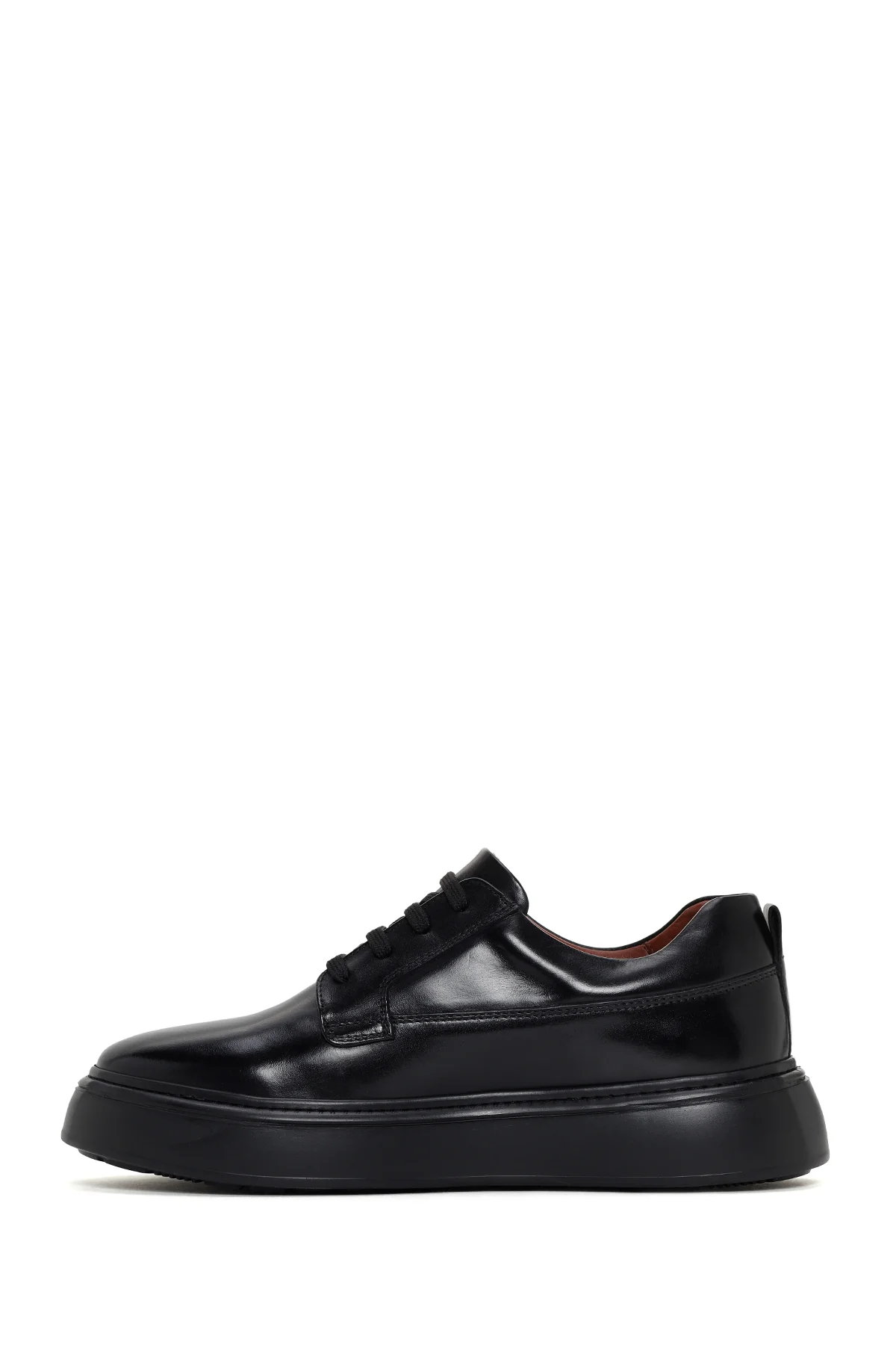 Erkek Siyah Bağcıklı Kalın Tabanlı Deri Sneaker - Image 2