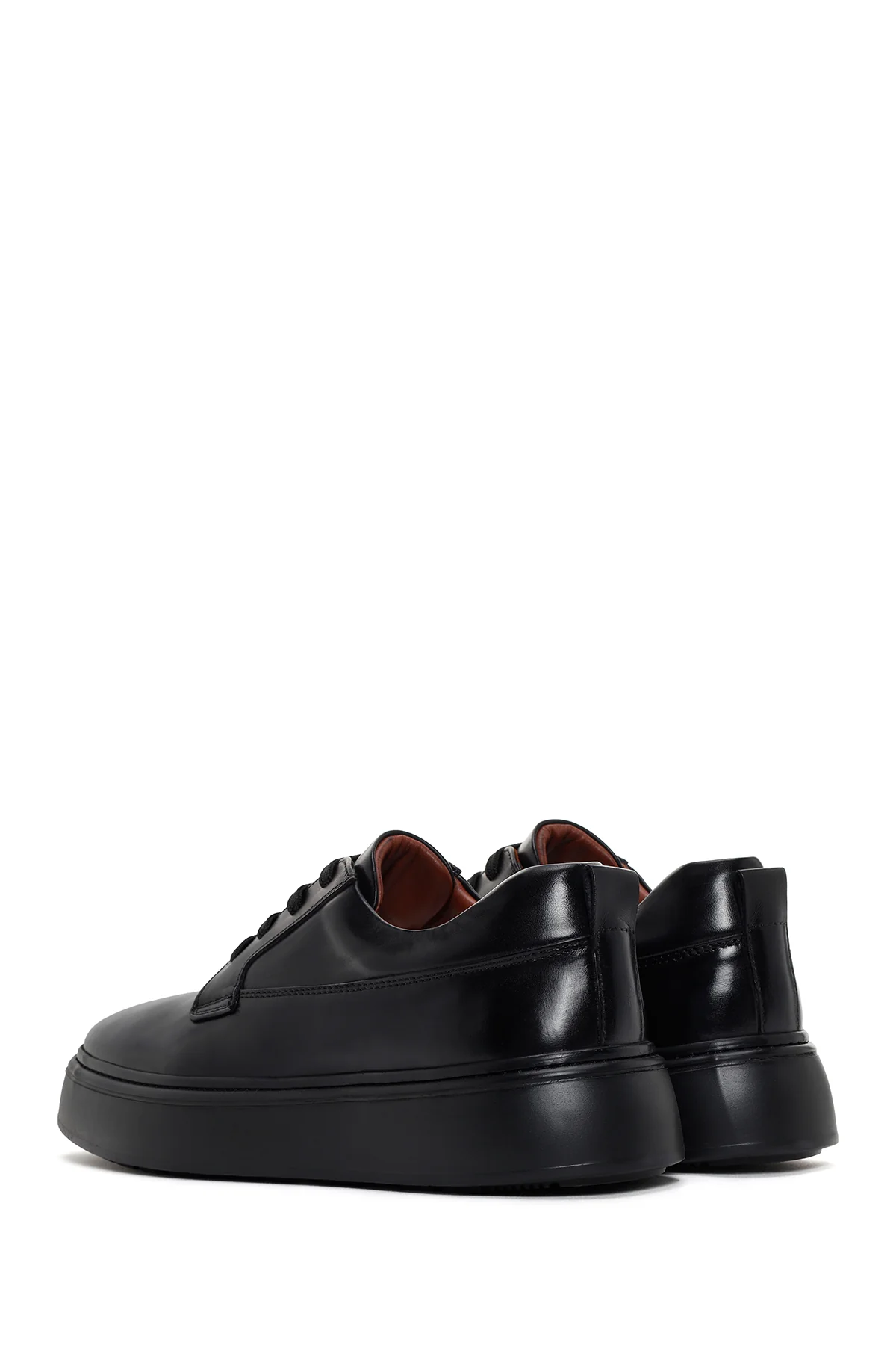 Erkek Siyah Bağcıklı Kalın Tabanlı Deri Sneaker - Image 5