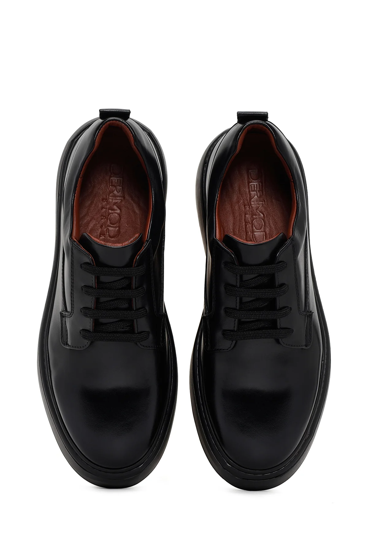 Erkek Siyah Bağcıklı Kalın Tabanlı Deri Sneaker - Image 6