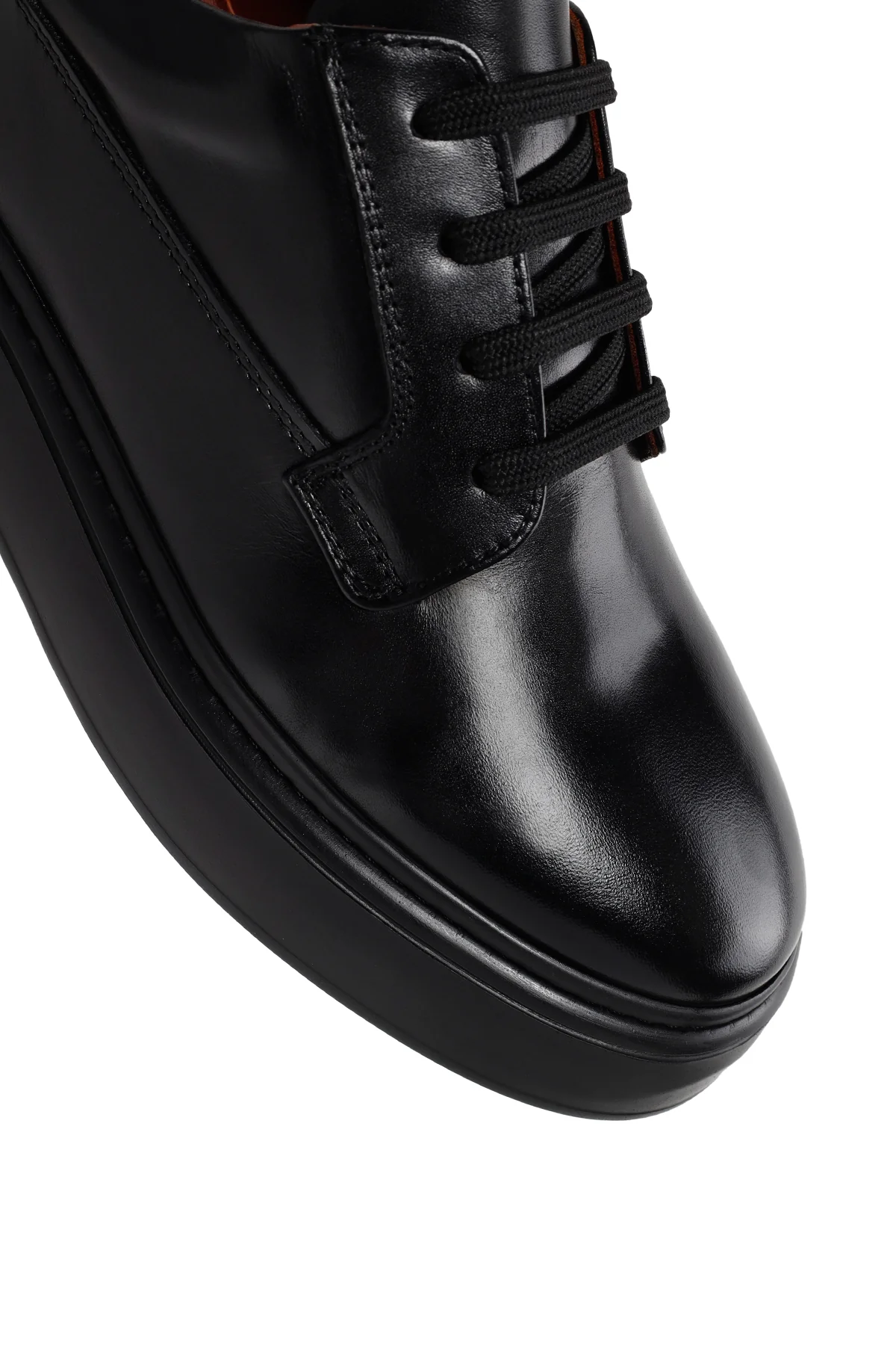Erkek Siyah Bağcıklı Kalın Tabanlı Deri Sneaker - Image 9