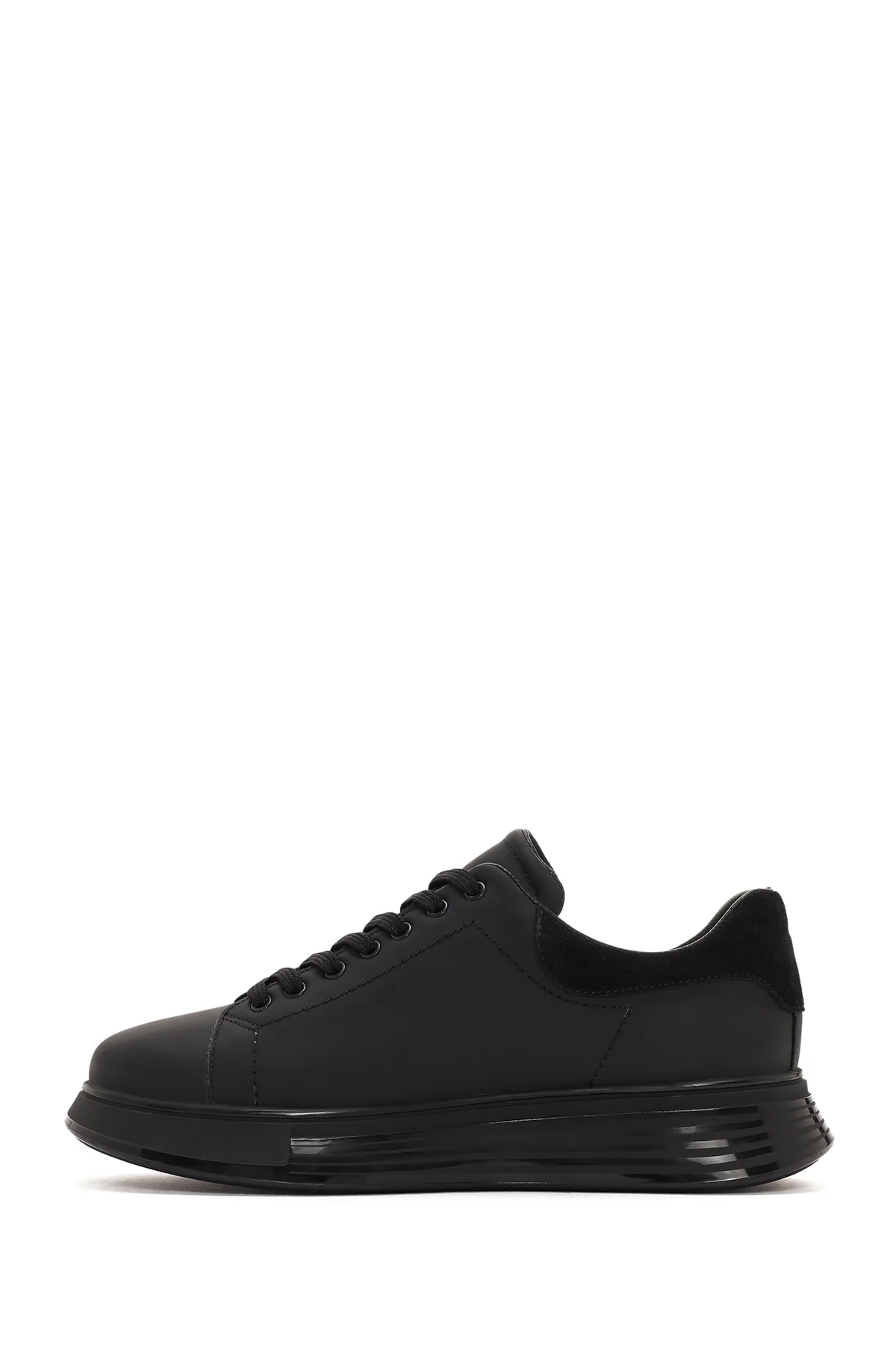Erkek Siyah Bağcıklı Kalın Tabanlı Deri Sneaker - Image 2