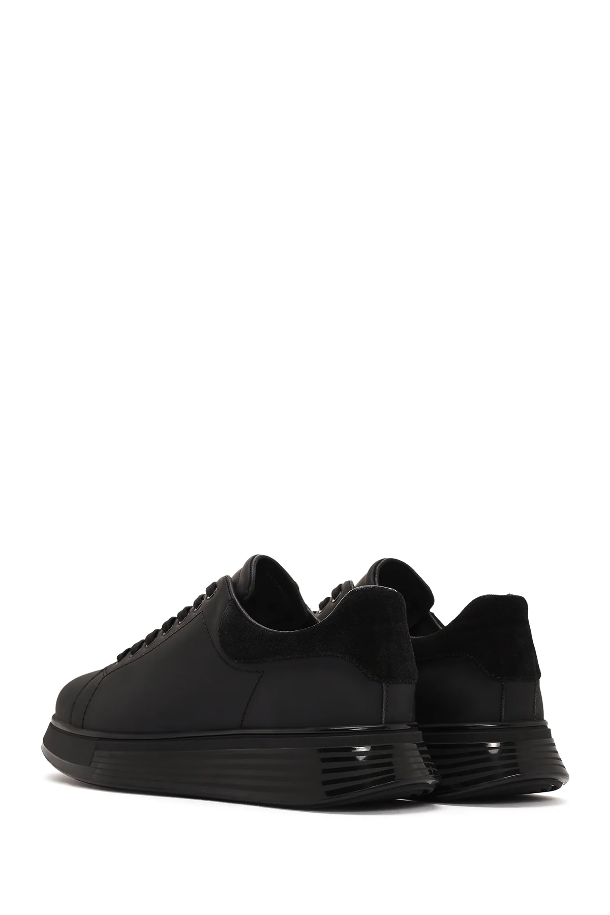 Erkek Siyah Bağcıklı Kalın Tabanlı Deri Sneaker - Image 5