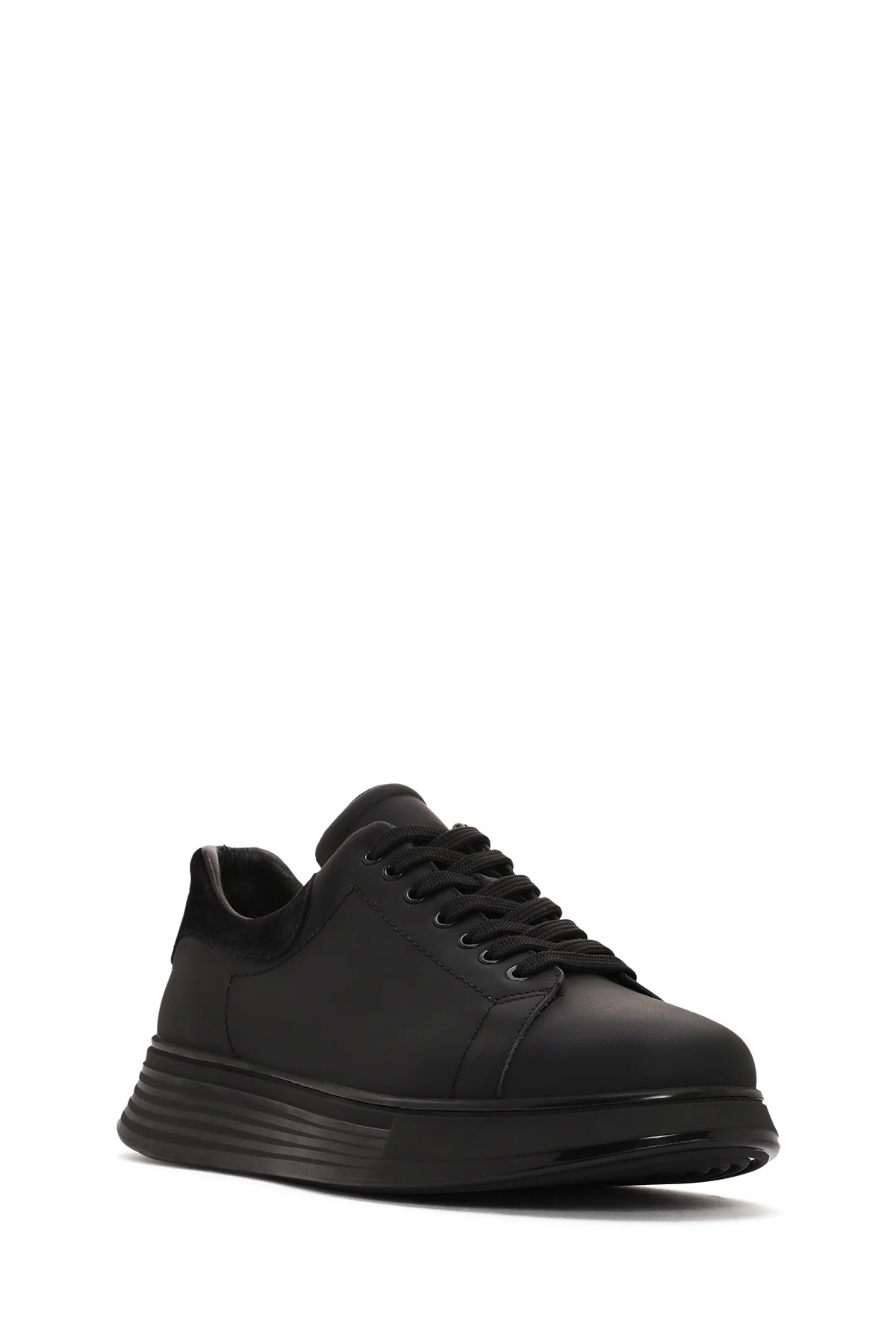 Erkek Siyah Bağcıklı Kalın Tabanlı Deri Sneaker - Image 6