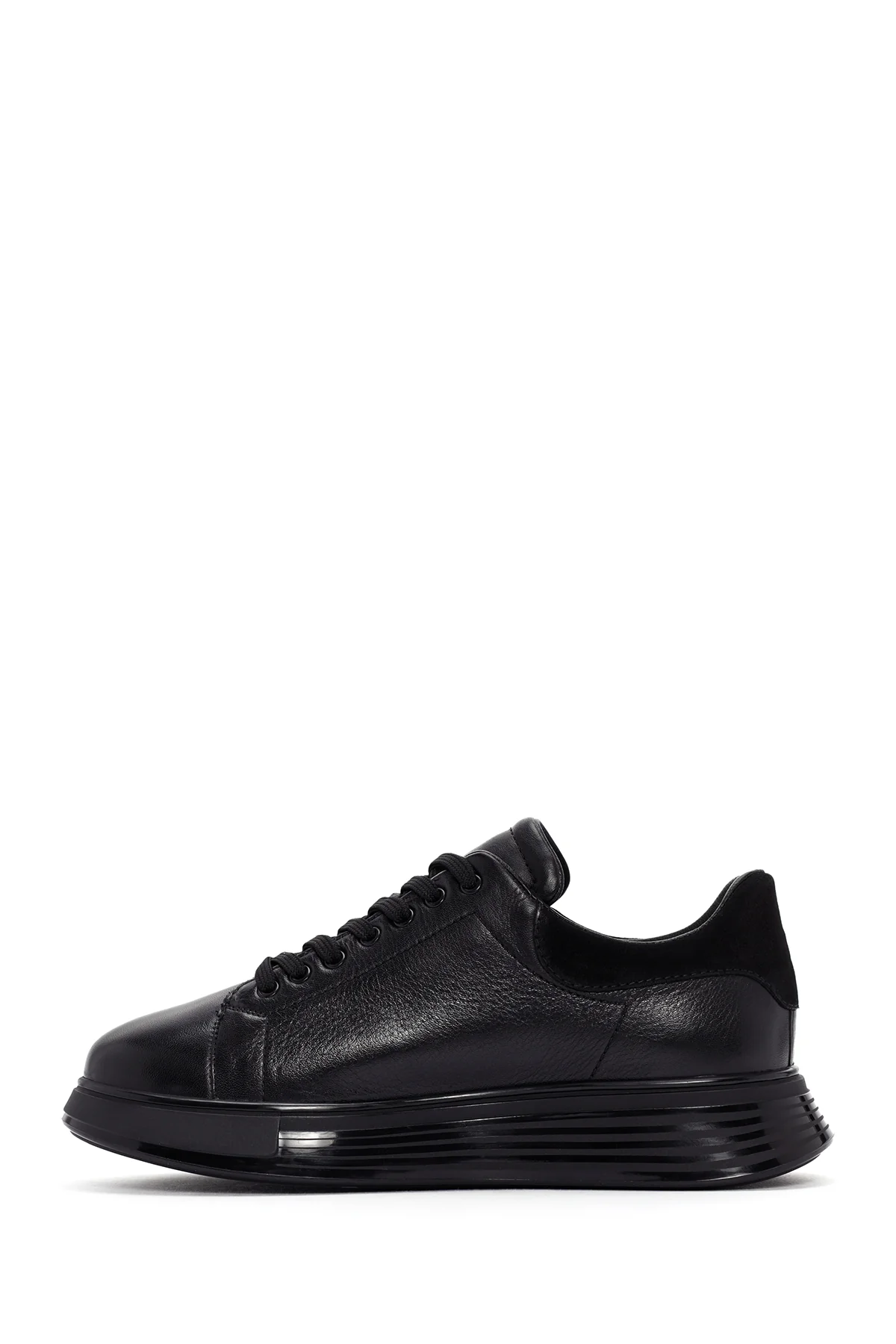 Erkek Siyah Bağcıklı Kalın Tabanlı Deri Sneaker - Image 2