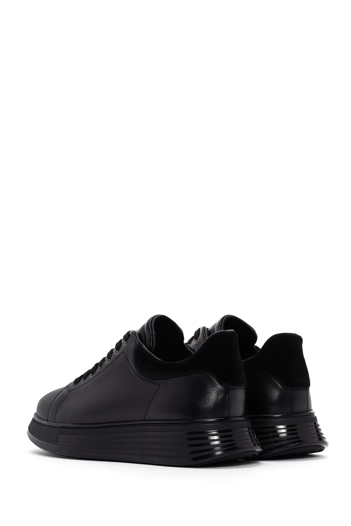 Erkek Siyah Bağcıklı Kalın Tabanlı Deri Sneaker - Image 5