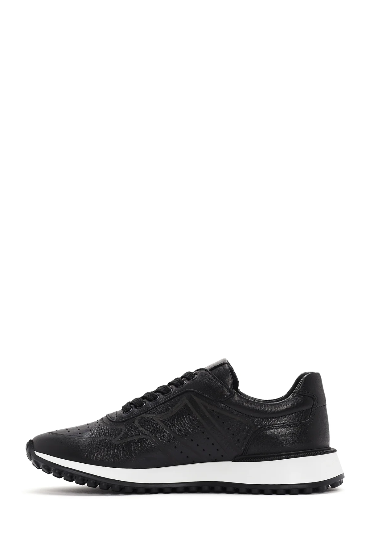 Erkek Siyah Bağcıklı Kalın Tabanlı Deri Sneaker - Image 2