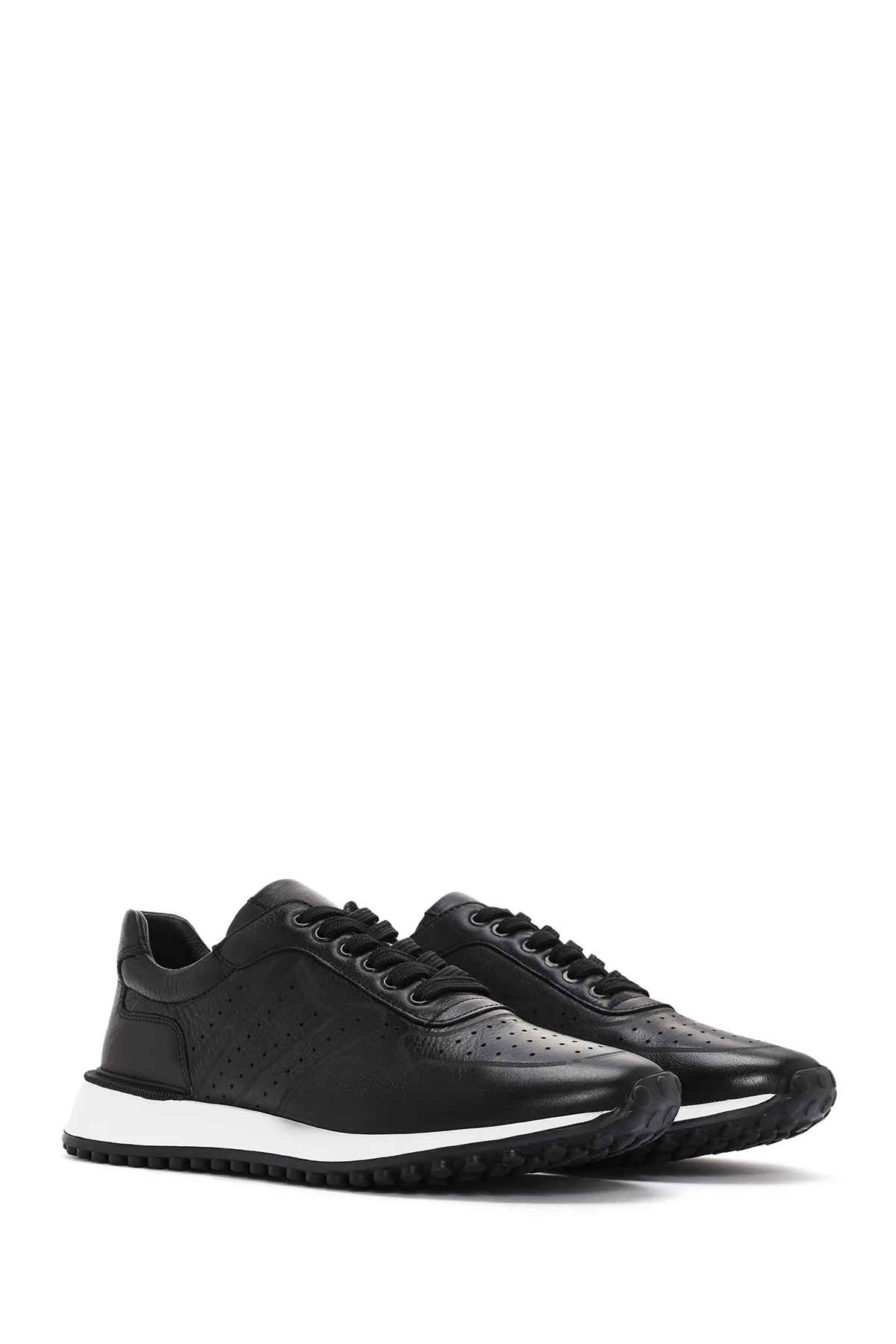 Erkek Siyah Bağcıklı Kalın Tabanlı Deri Sneaker - Image 3