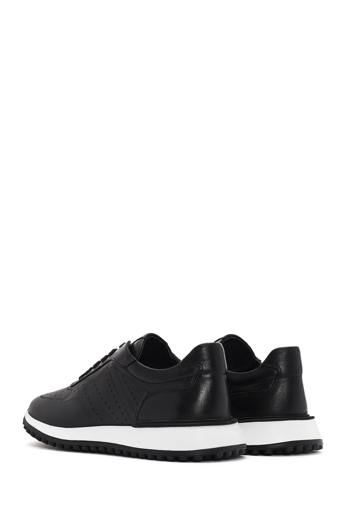 Erkek Siyah Bağcıklı Kalın Tabanlı Deri Sneaker - Image 5
