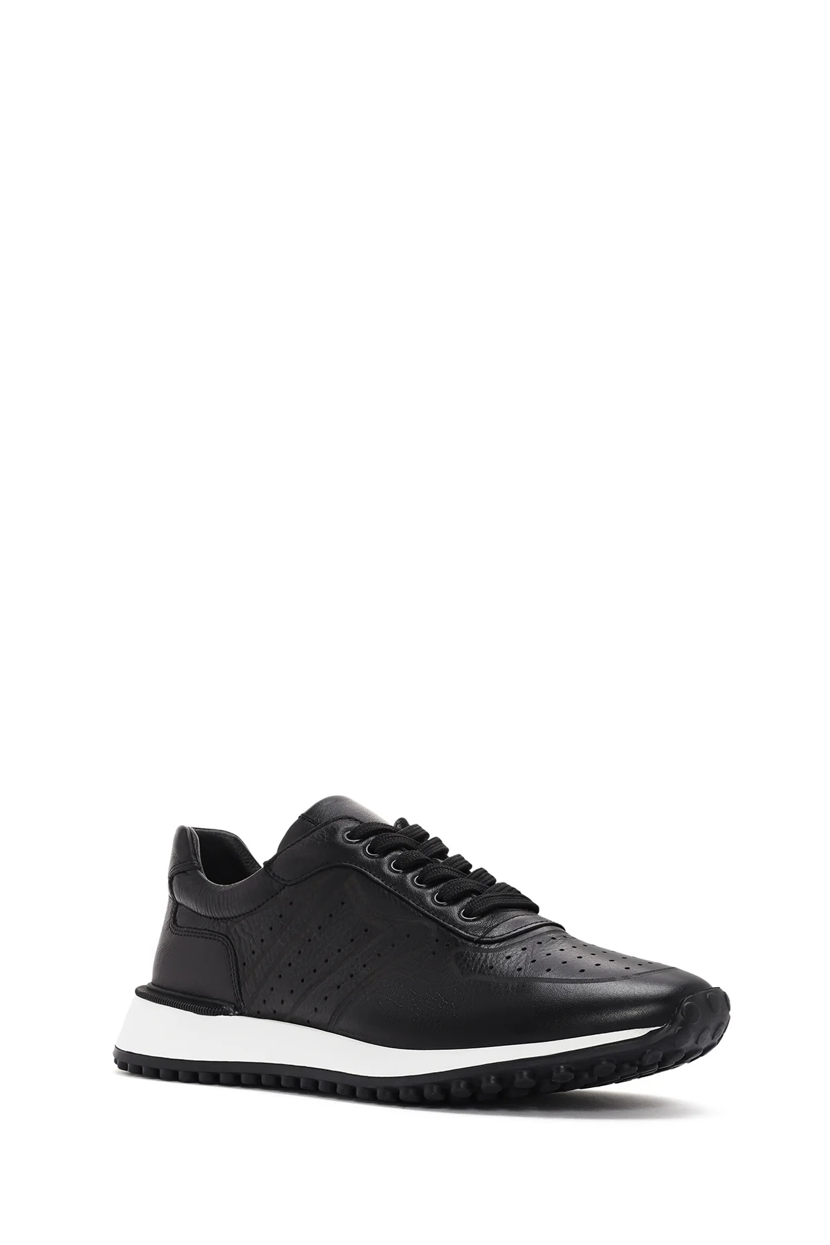 Erkek Siyah Bağcıklı Kalın Tabanlı Deri Sneaker - Image 6