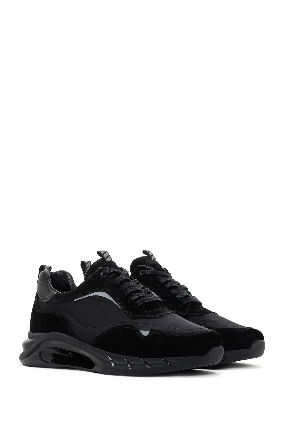 Erkek Siyah Bağcıklı Kalın Tabanlı Deri Sneaker - Image 3