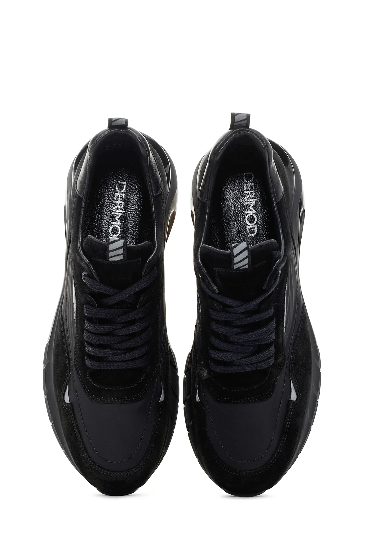 Erkek Siyah Bağcıklı Kalın Tabanlı Deri Sneaker - Image 6
