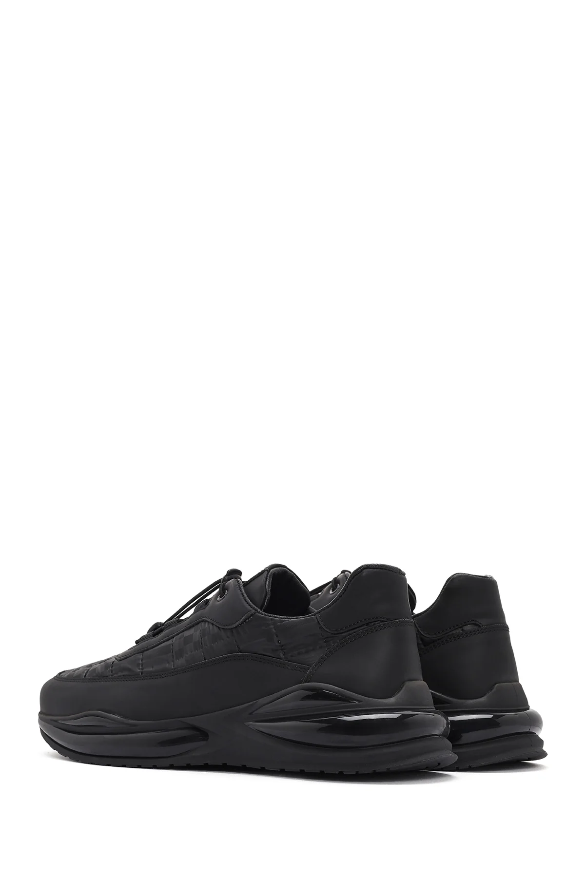 Erkek Siyah Bağcıklı Kalın Tabanlı Deri Sneaker - Image 5