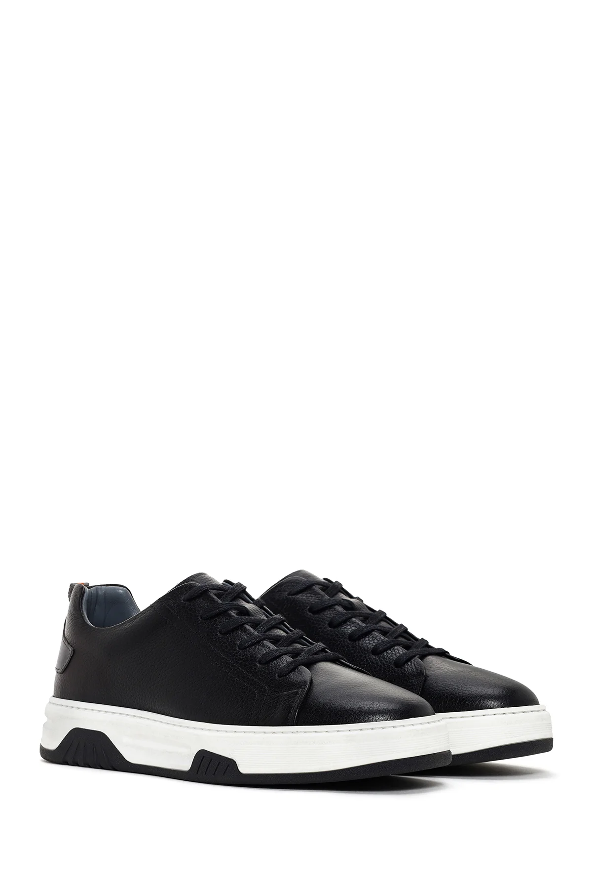 Erkek Siyah Bağcıklı Kalın Tabanlı Deri Sneaker - Image 3