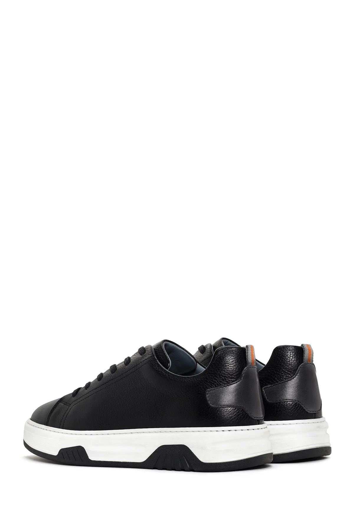 Erkek Siyah Bağcıklı Kalın Tabanlı Deri Sneaker - Image 5