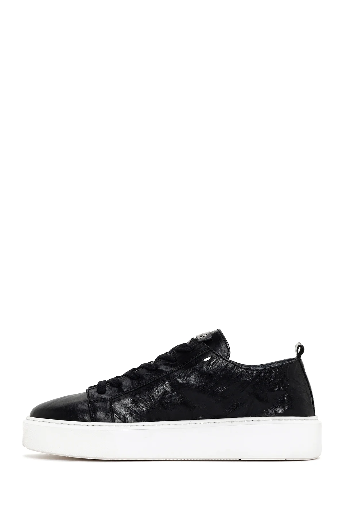 Erkek Siyah Bağcıklı Kalın Tabanlı Deri Sneaker - Image 2