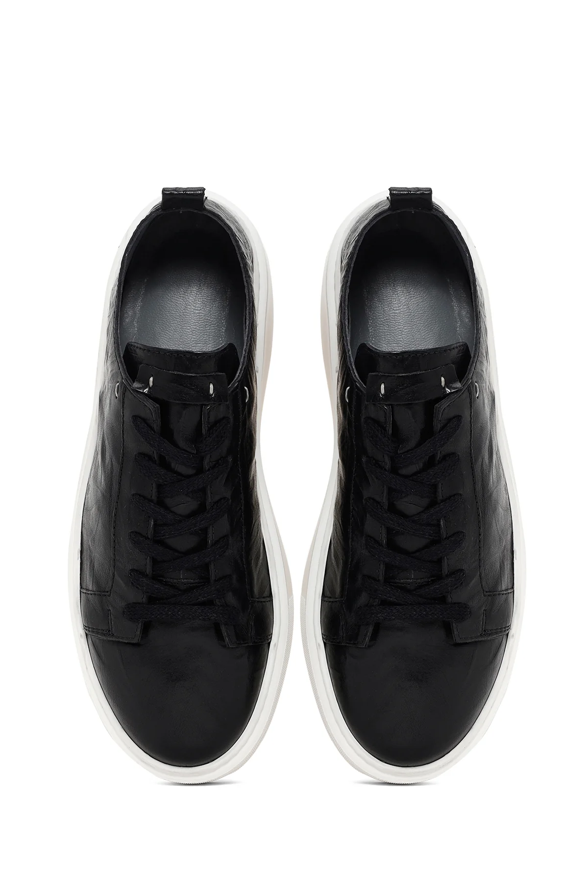 Erkek Siyah Bağcıklı Kalın Tabanlı Deri Sneaker - Image 6