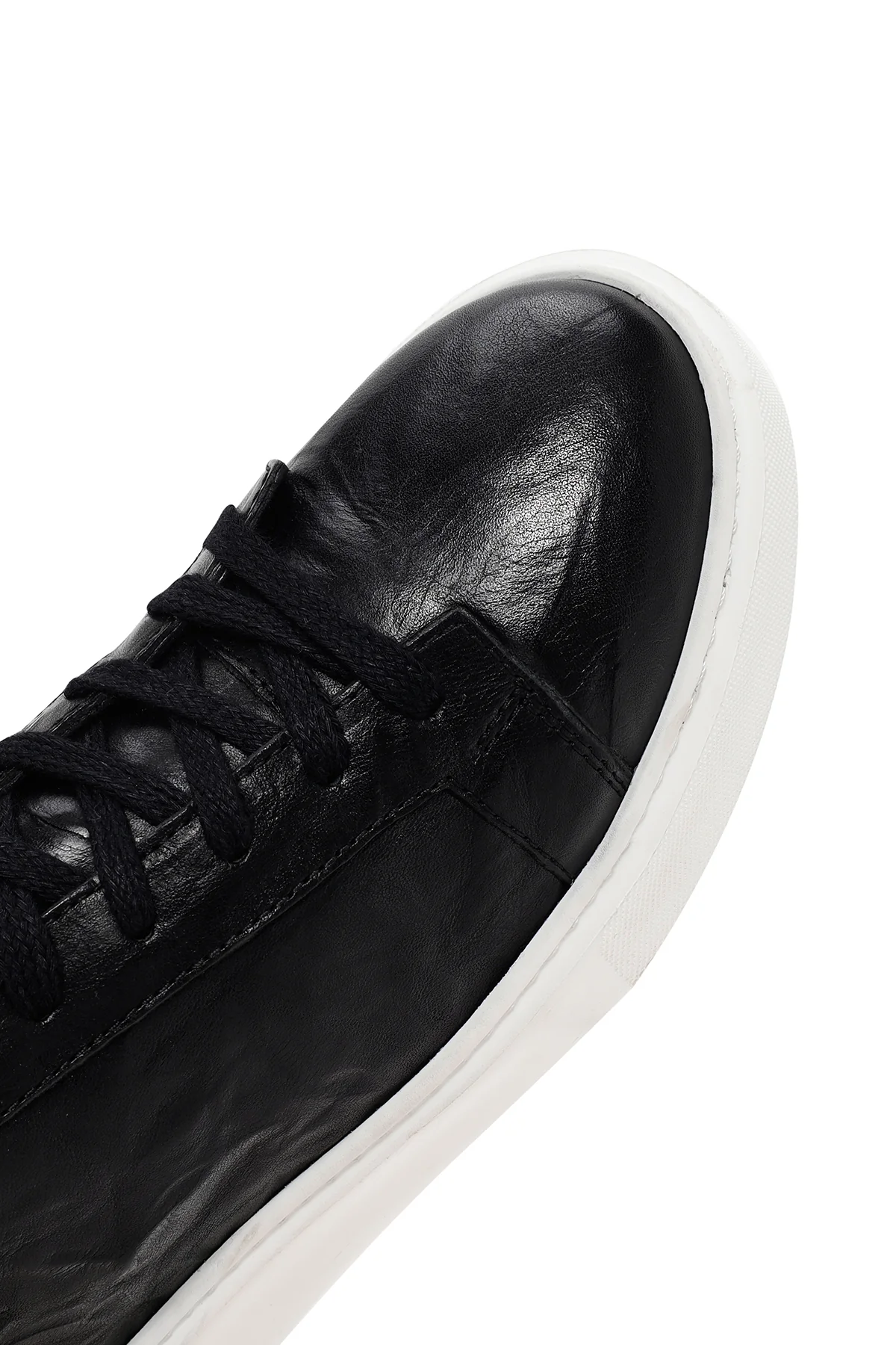 Erkek Siyah Bağcıklı Kalın Tabanlı Deri Sneaker - Image 9