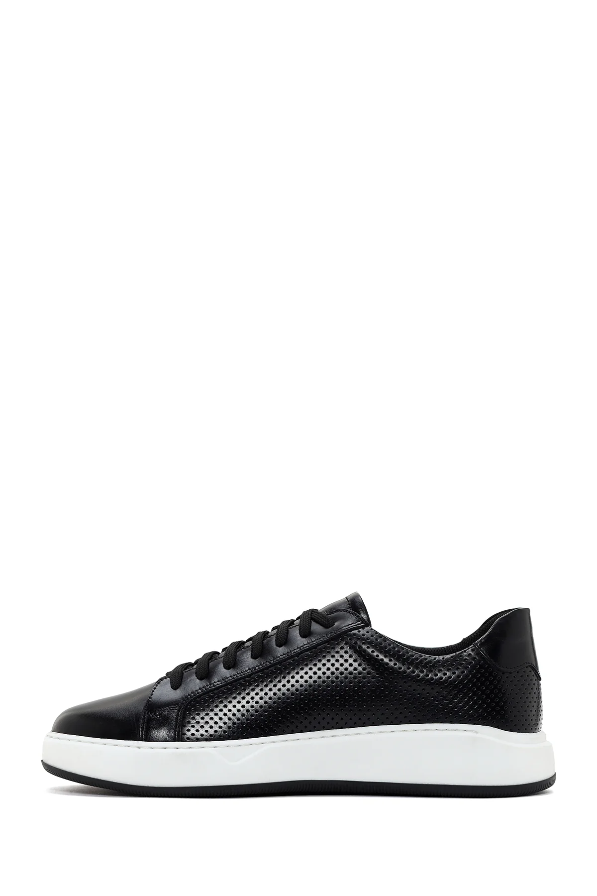 Erkek Siyah Bağcıklı Kalın Tabanlı Deri Sneaker - Image 2