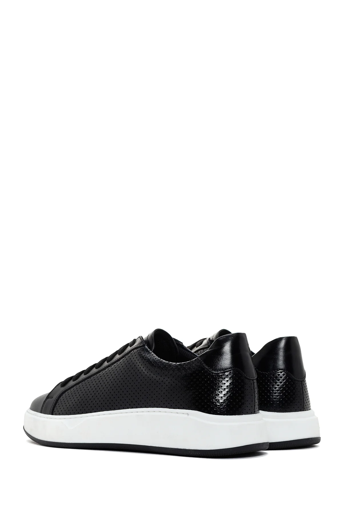 Erkek Siyah Bağcıklı Kalın Tabanlı Deri Sneaker - Image 5
