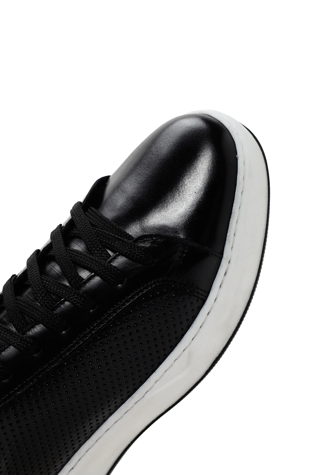 Erkek Siyah Bağcıklı Kalın Tabanlı Deri Sneaker - Image 9