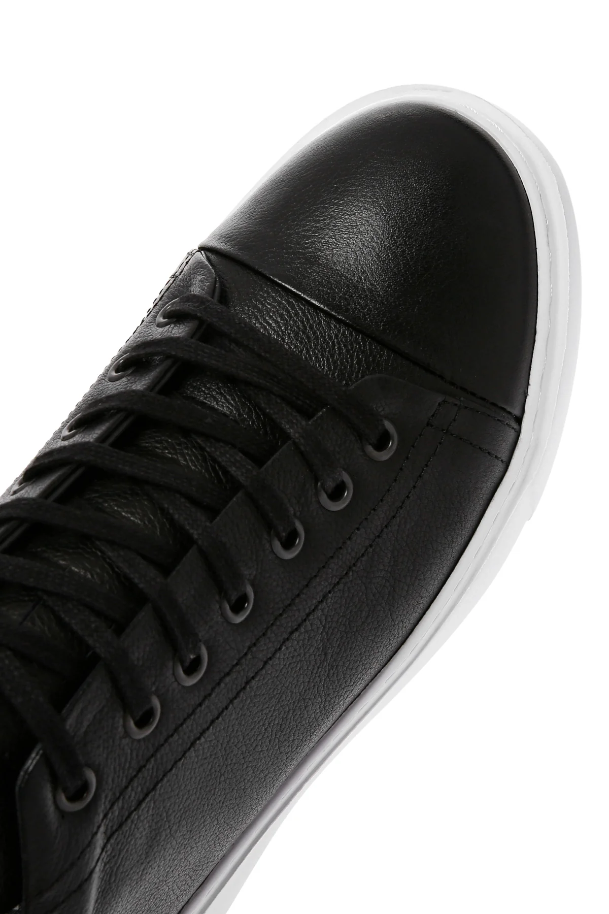 Erkek Siyah Bağcıklı Kalın Tabanlı Deri Sneaker - Image 10