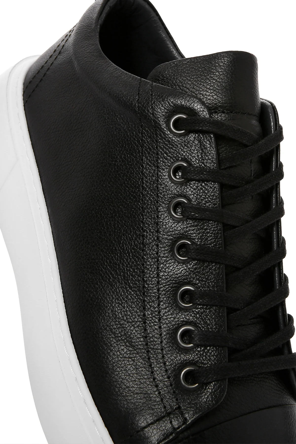 Erkek Siyah Bağcıklı Kalın Tabanlı Deri Sneaker - Image 11