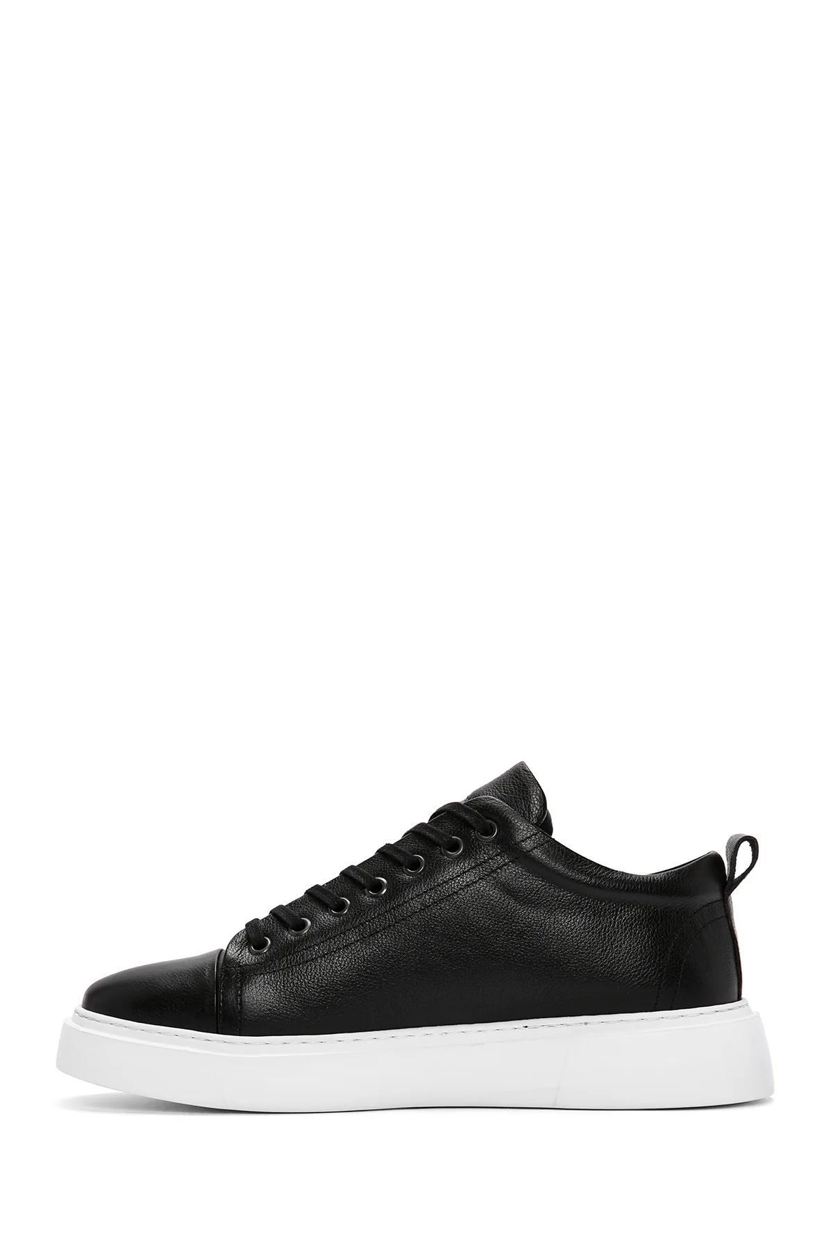 Erkek Siyah Bağcıklı Kalın Tabanlı Deri Sneaker - Image 2
