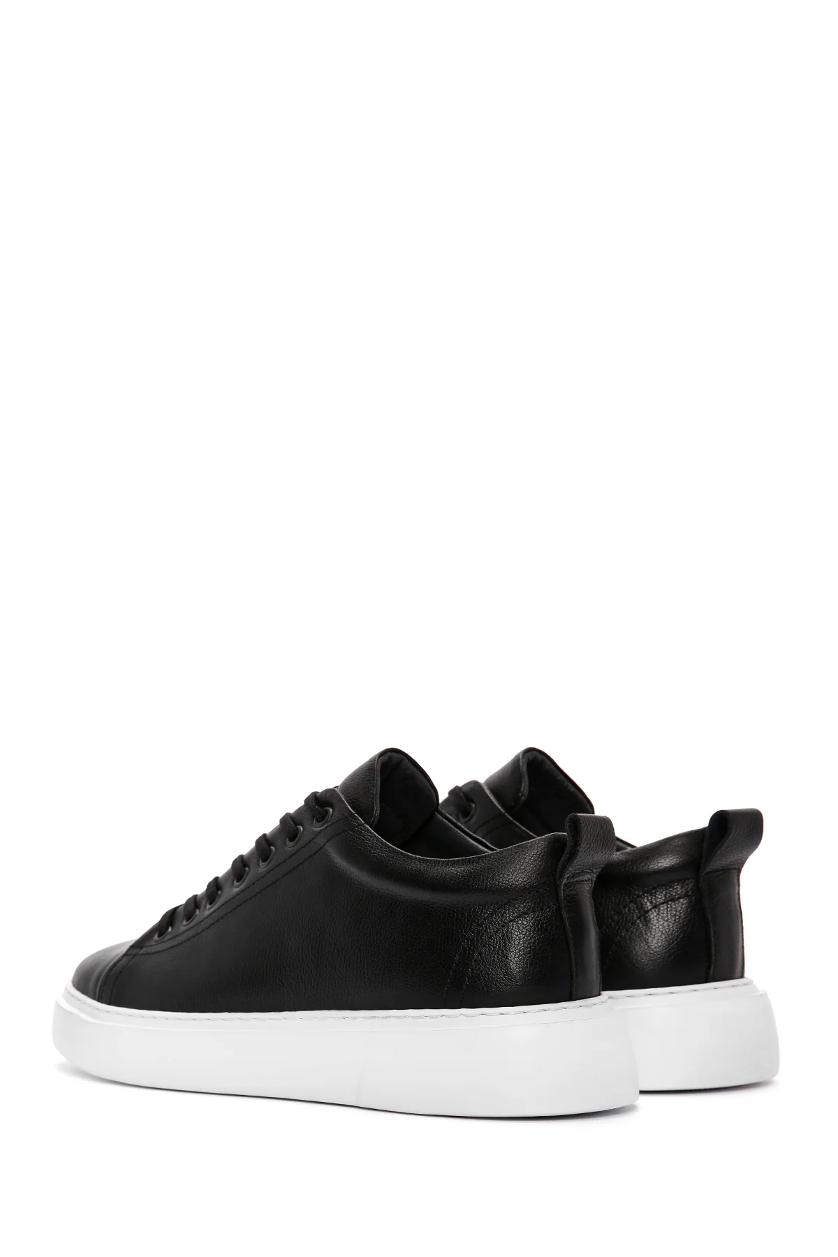 Erkek Siyah Bağcıklı Kalın Tabanlı Deri Sneaker - Image 5