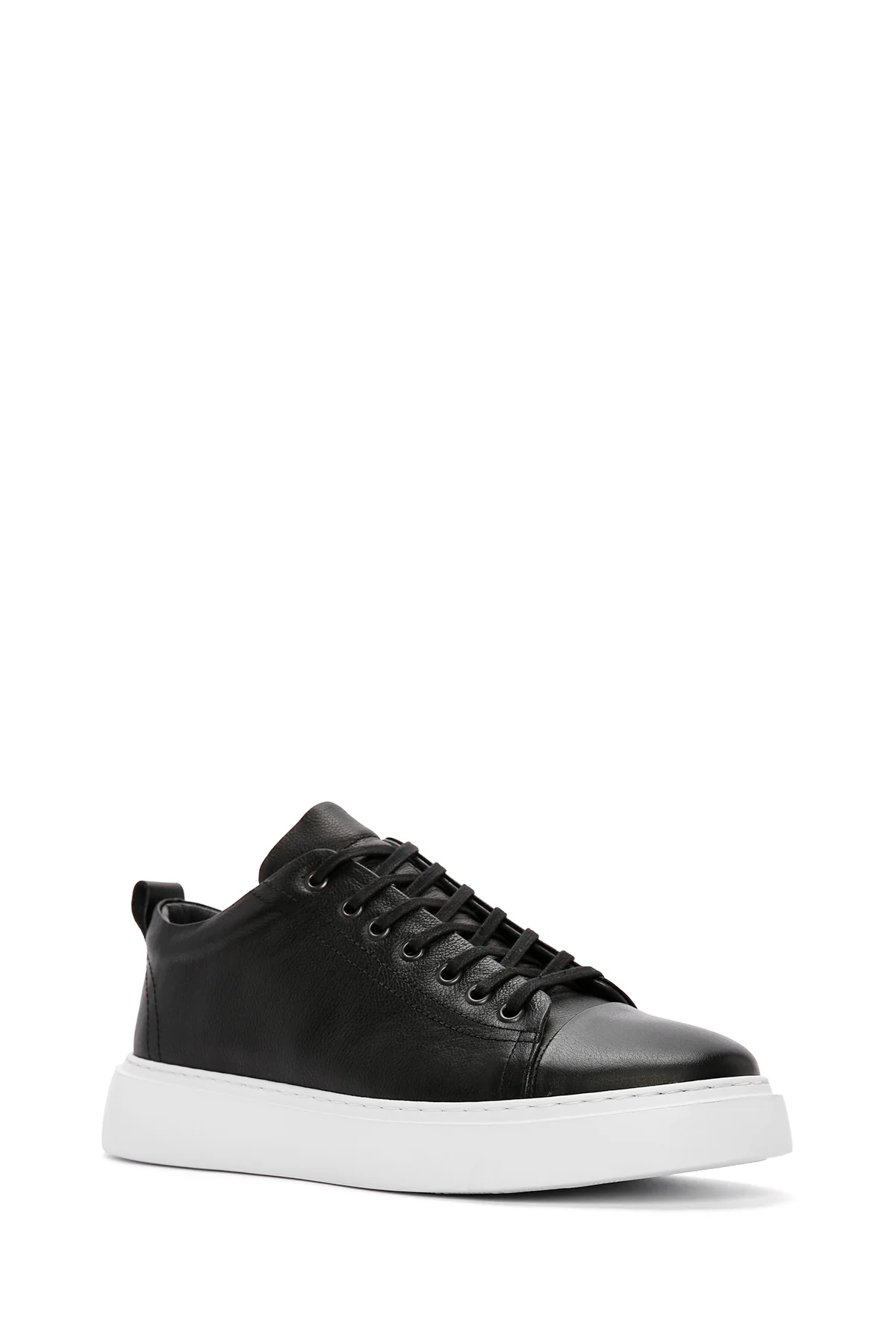 Erkek Siyah Bağcıklı Kalın Tabanlı Deri Sneaker - Image 6