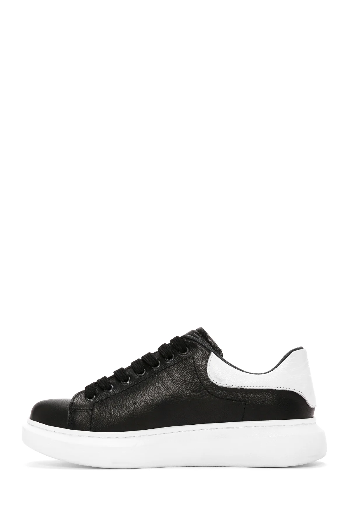 Erkek Siyah Bağcıklı Kalın Tabanlı Deri Sneaker - Image 2
