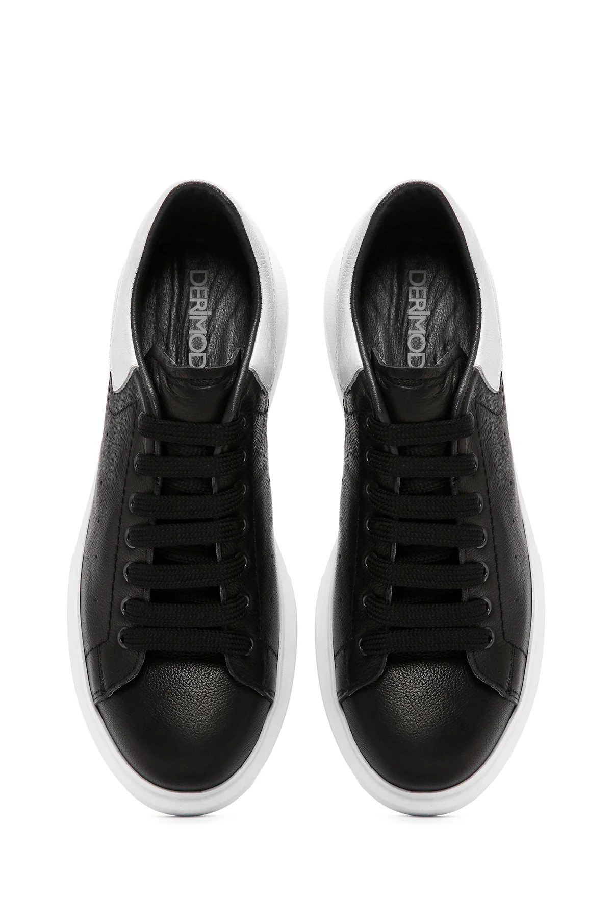 Erkek Siyah Bağcıklı Kalın Tabanlı Deri Sneaker - Image 7