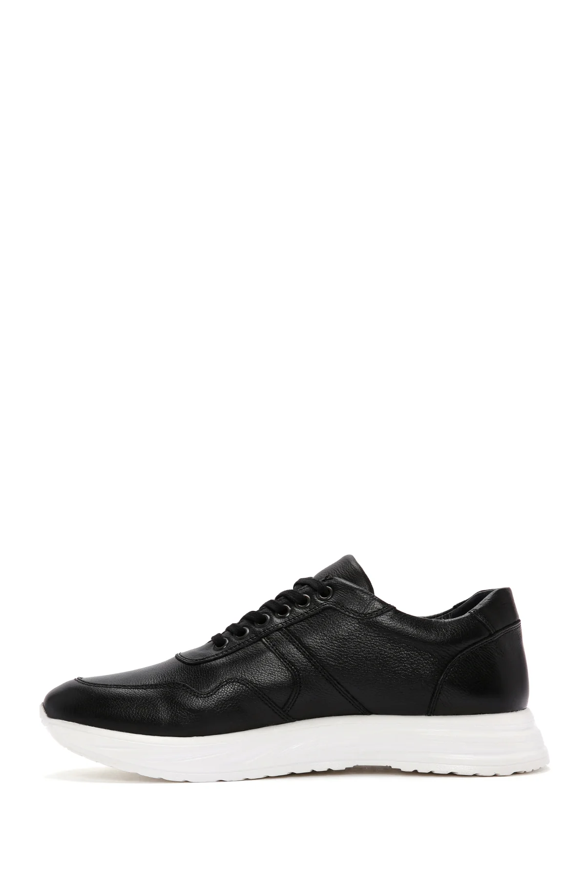 Erkek Siyah Bağcıklı Kalın Tabanlı Deri Sneaker - Image 2