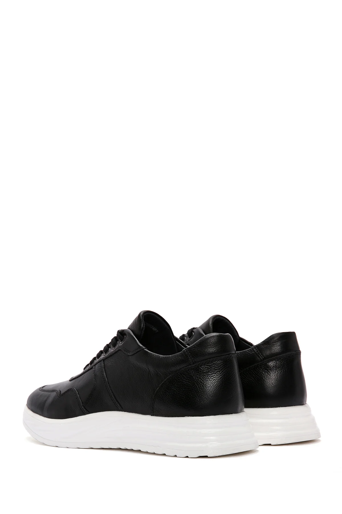 Erkek Siyah Bağcıklı Kalın Tabanlı Deri Sneaker - Image 5