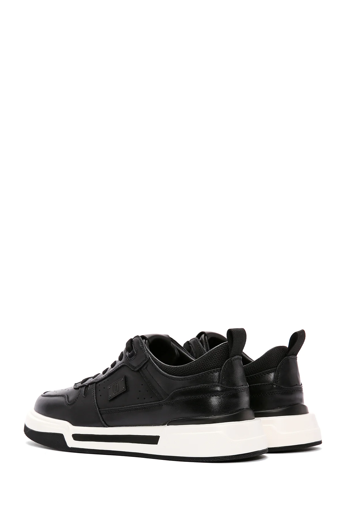 Erkek Siyah Bağcıklı Kalın Tabanlı Deri Sneaker - Image 5