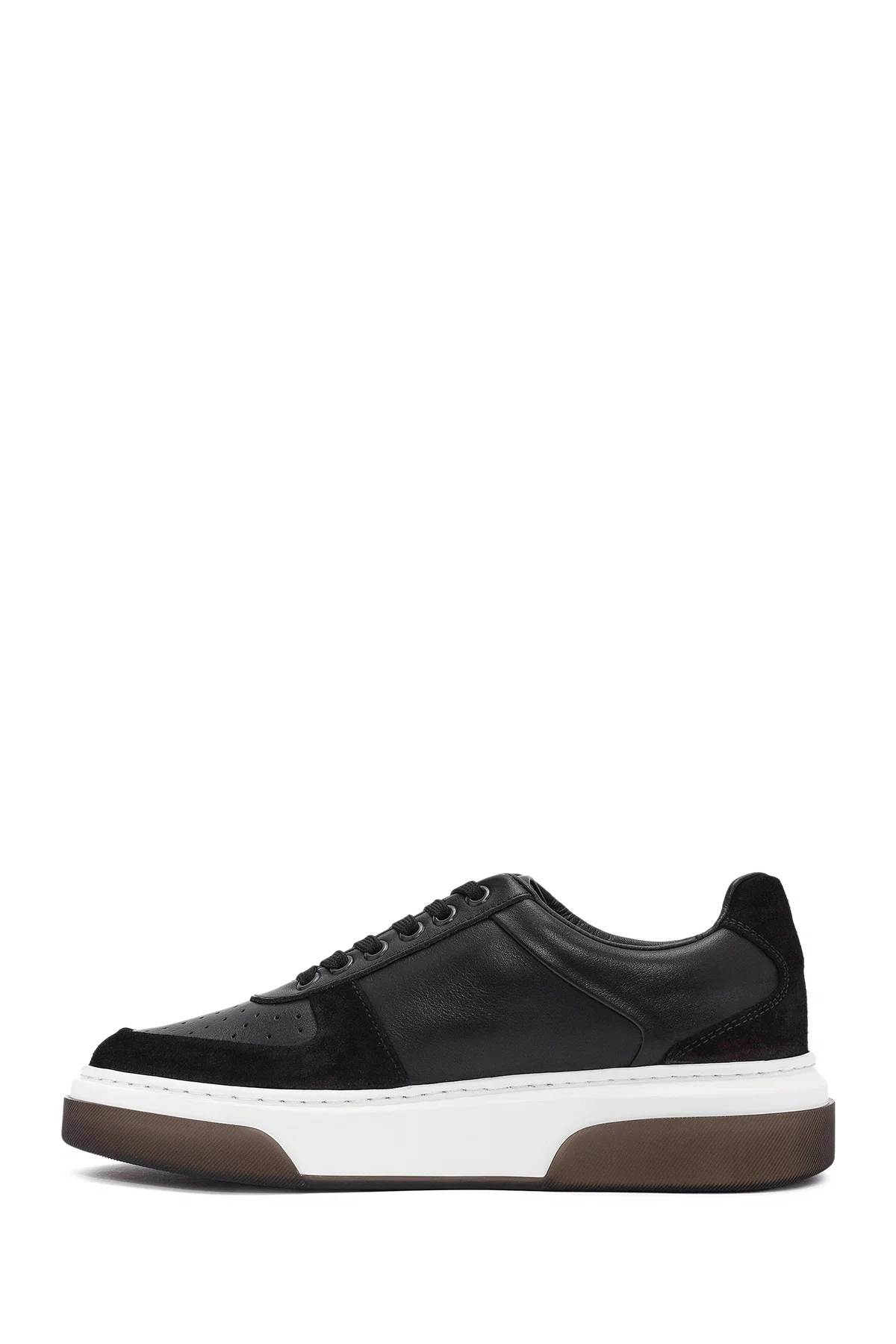 Erkek Siyah Bağcıklı Kalın Tabanlı Deri Sneaker - Image 2