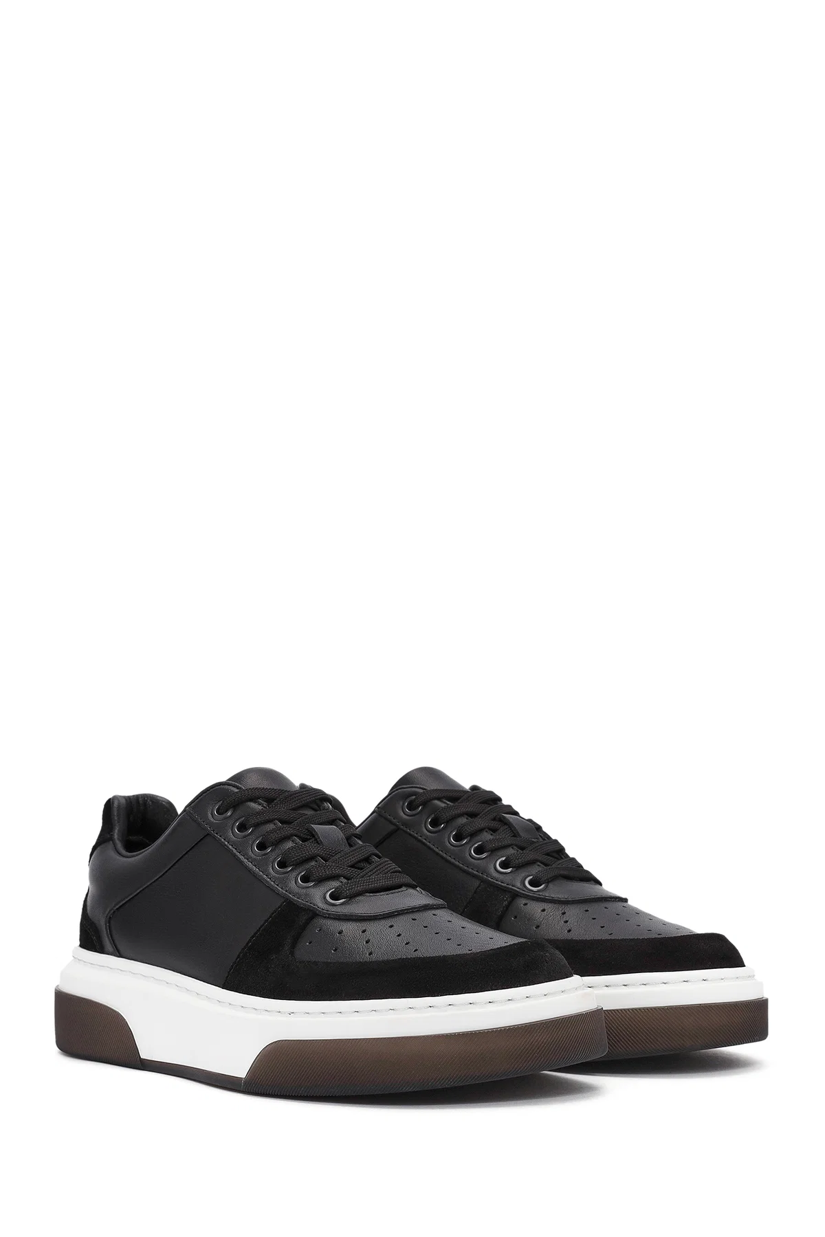 Erkek Siyah Bağcıklı Kalın Tabanlı Deri Sneaker - Image 3