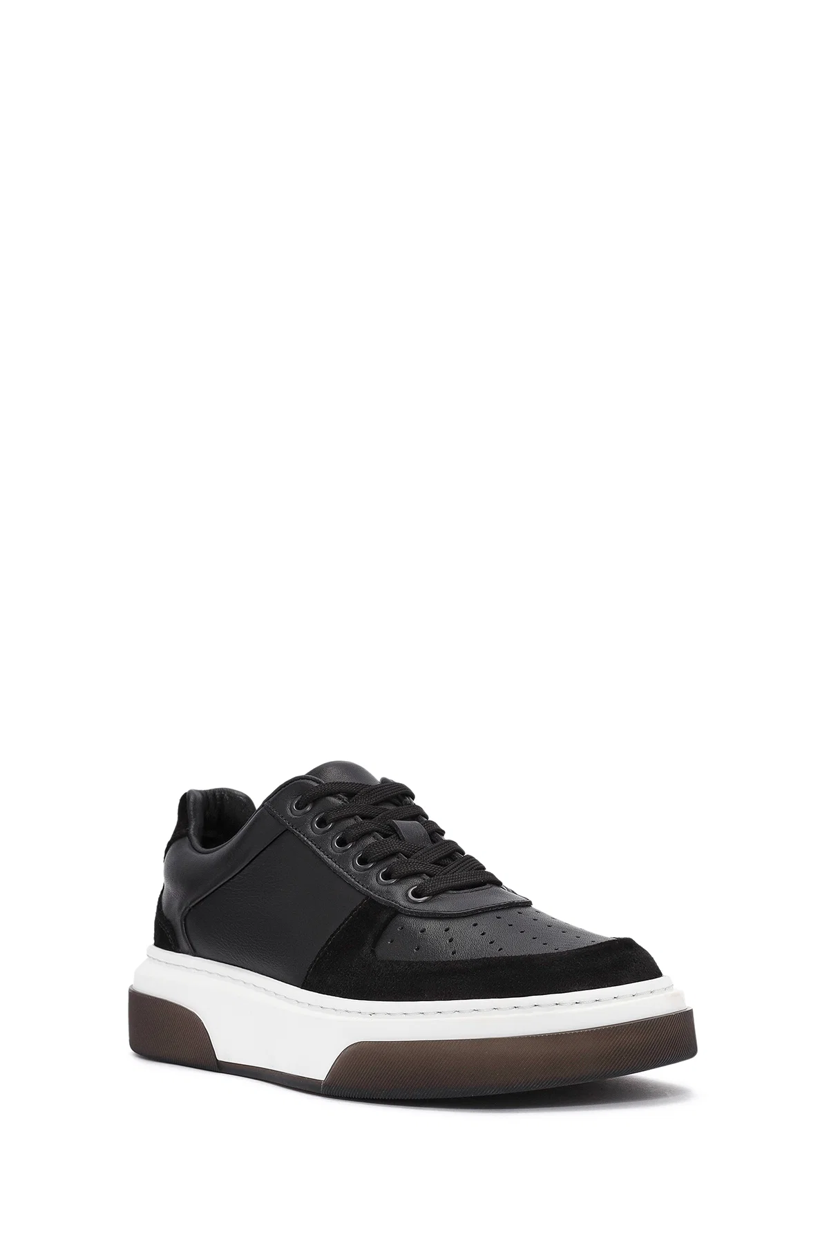 Erkek Siyah Bağcıklı Kalın Tabanlı Deri Sneaker - Image 6