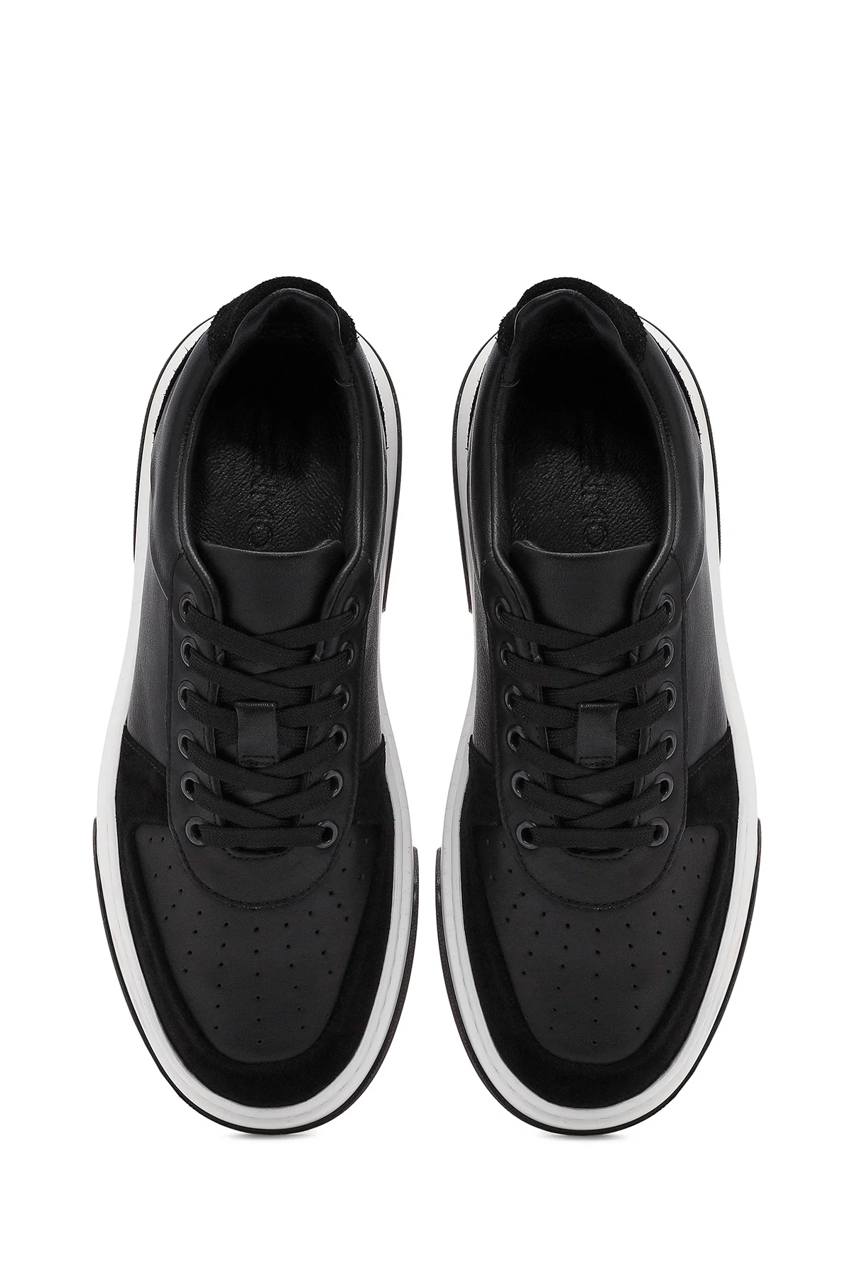 Erkek Siyah Bağcıklı Kalın Tabanlı Deri Sneaker - Image 7