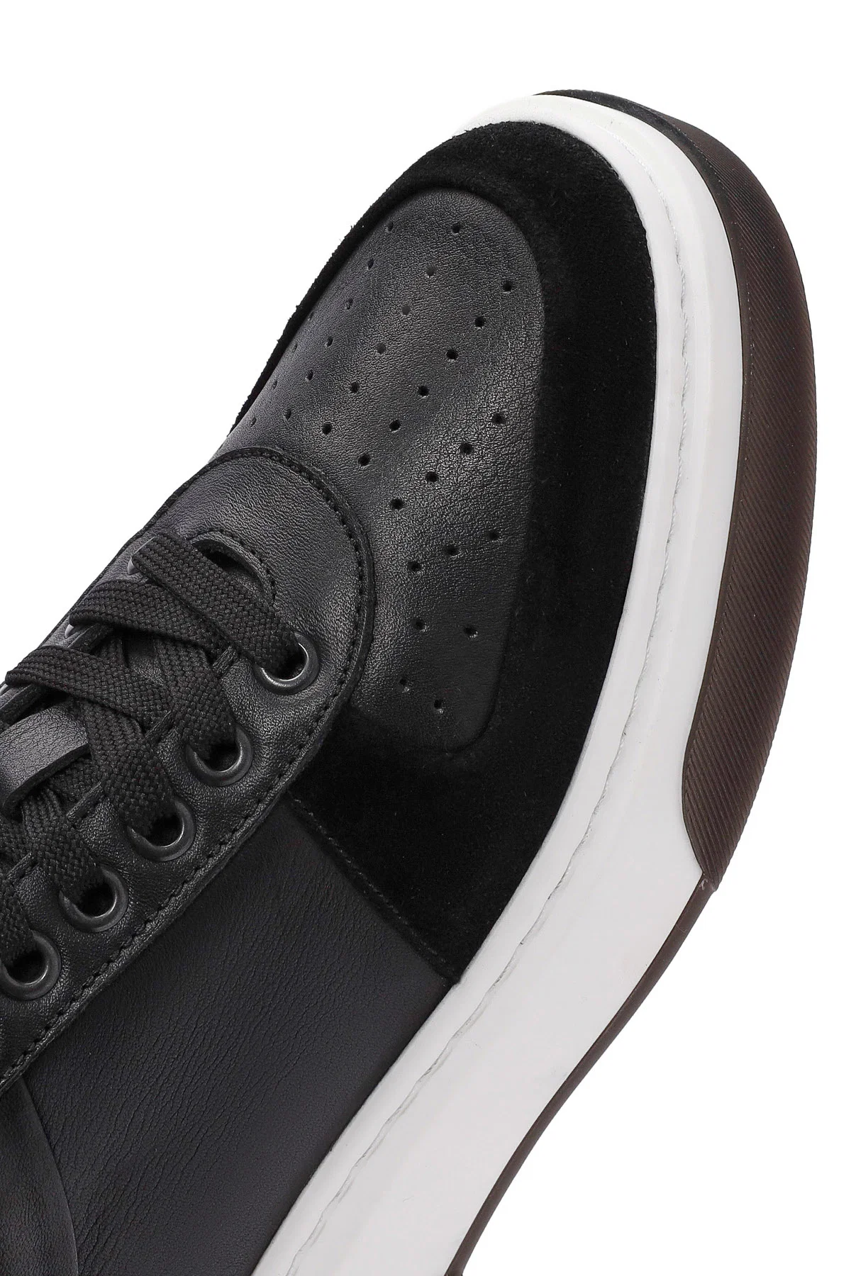 Erkek Siyah Bağcıklı Kalın Tabanlı Deri Sneaker - Image 8