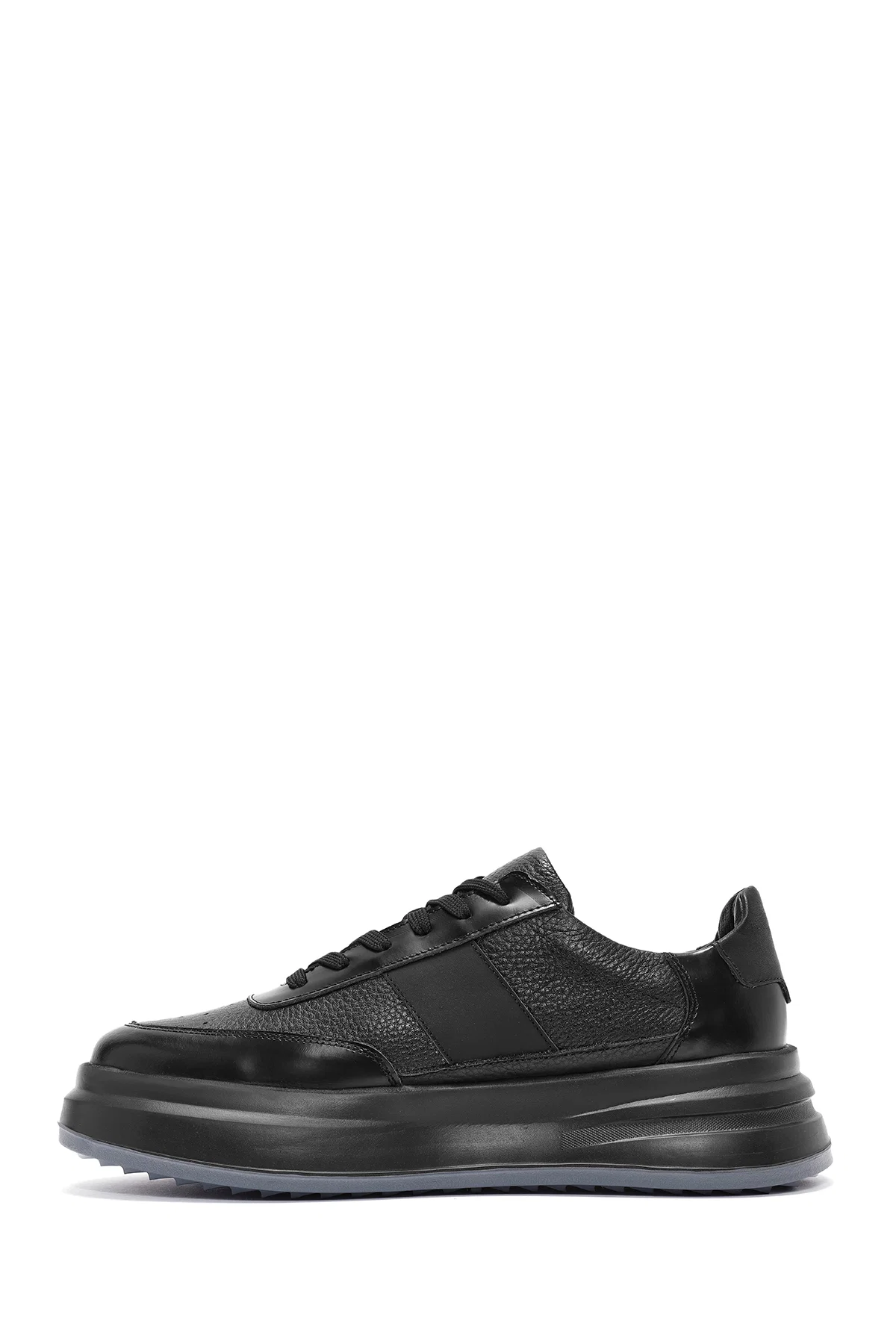 Erkek Siyah Bağcıklı Kalın Tabanlı Deri Sneaker - Image 2
