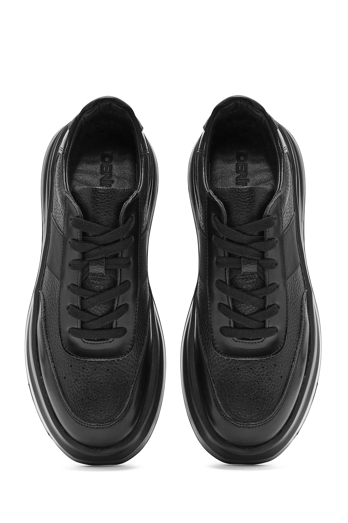 Erkek Siyah Bağcıklı Kalın Tabanlı Deri Sneaker - Image 7