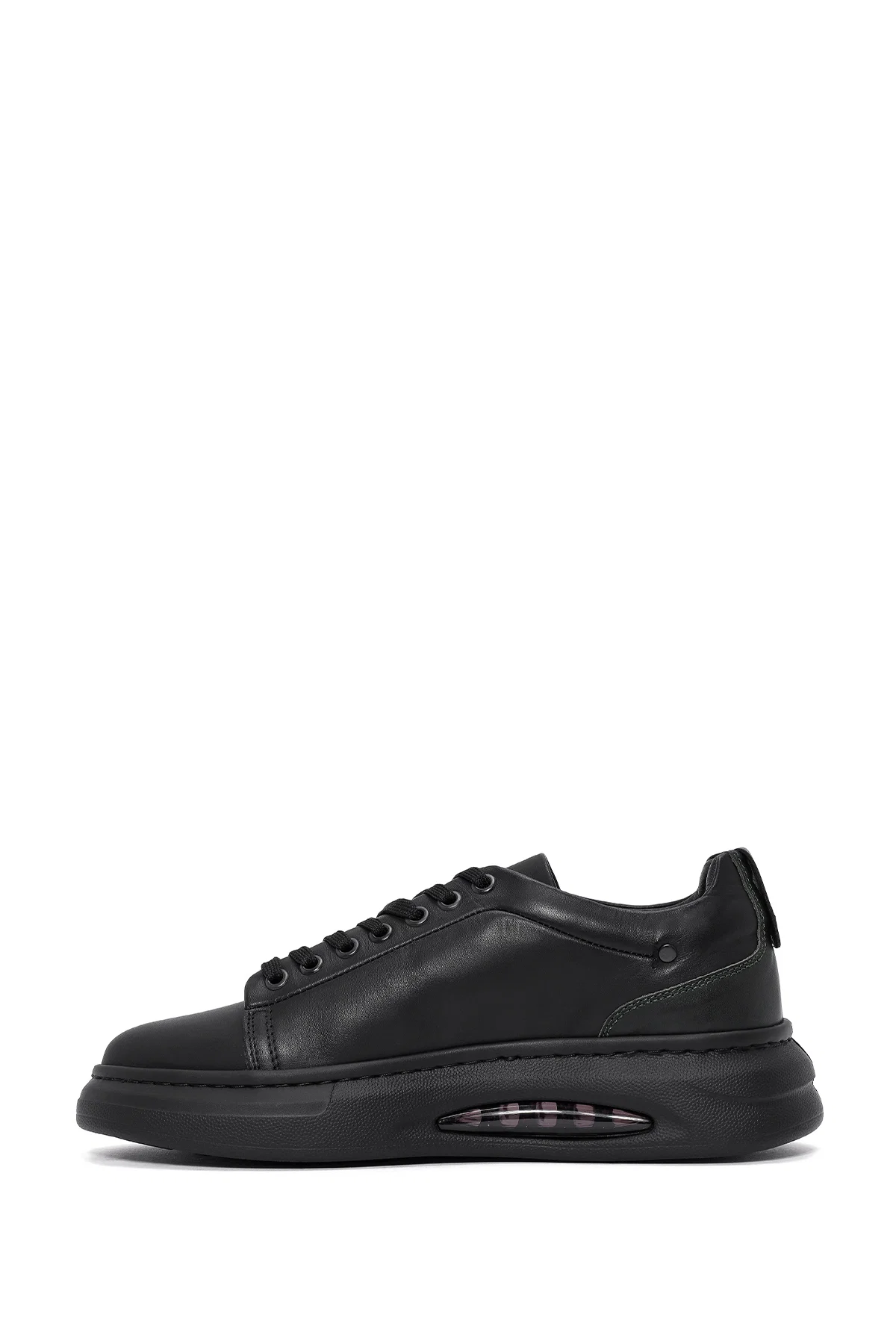 Erkek Siyah Bağcıklı Kalın Tabanlı Deri Sneaker - Image 2
