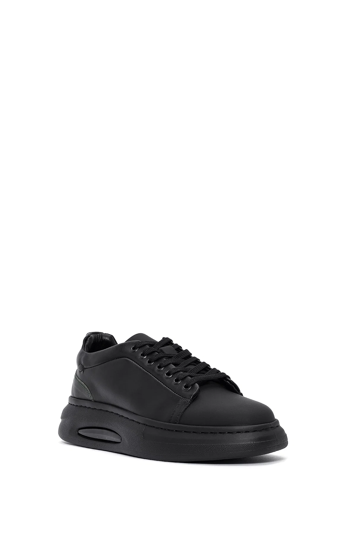 Erkek Siyah Bağcıklı Kalın Tabanlı Deri Sneaker - Image 6