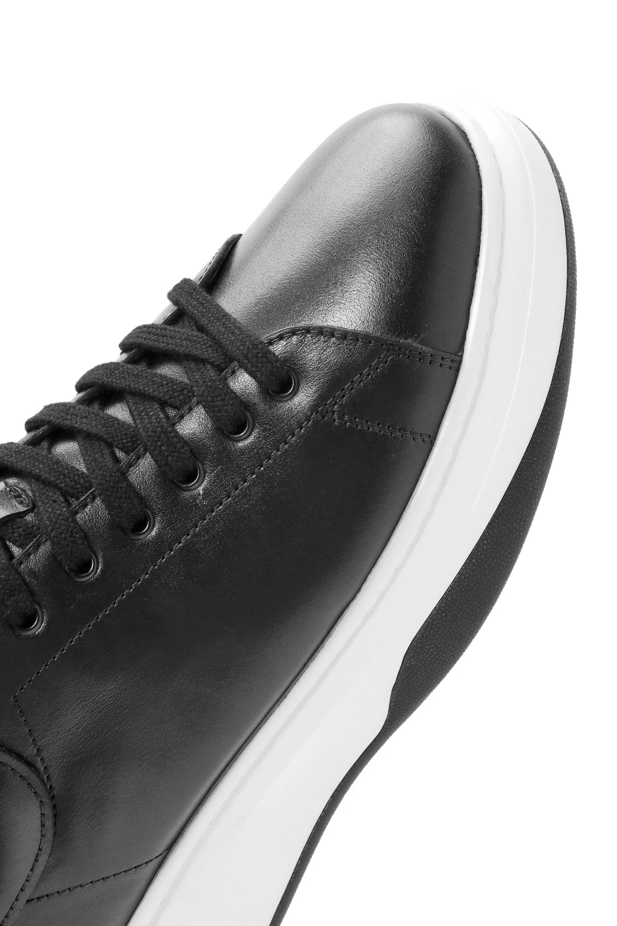 Erkek Siyah Bağcıklı Kalın Tabanlı Deri Sneaker - Image 10