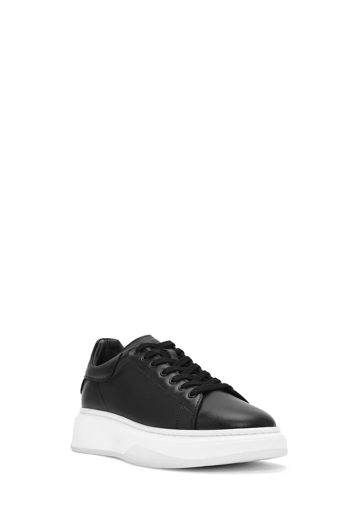 Erkek Siyah Bağcıklı Kalın Tabanlı Deri Sneaker - Image 6