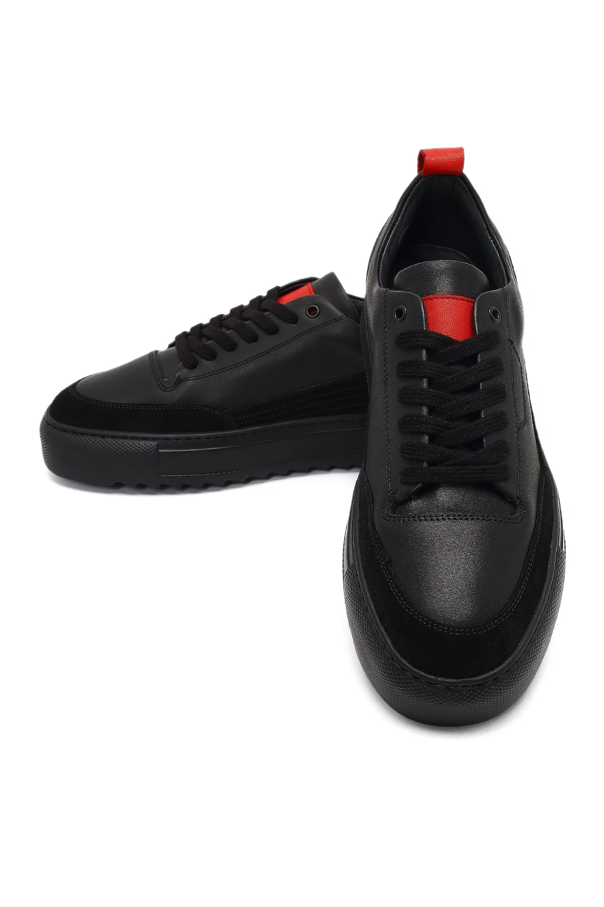 Erkek Siyah Bağcıklı Kalın Tabanlı Deri Sneaker - Image 10