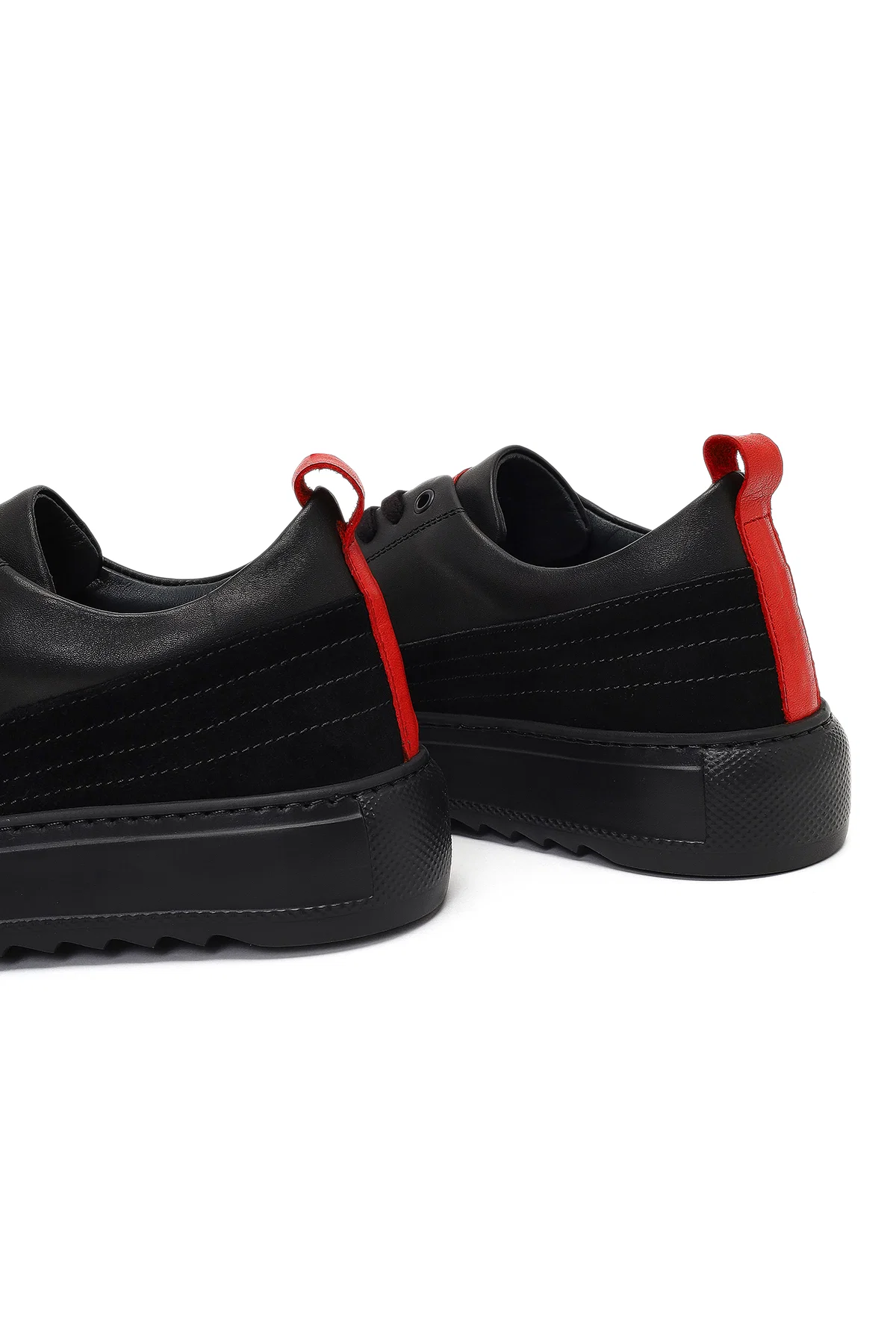 Erkek Siyah Bağcıklı Kalın Tabanlı Deri Sneaker - Image 11
