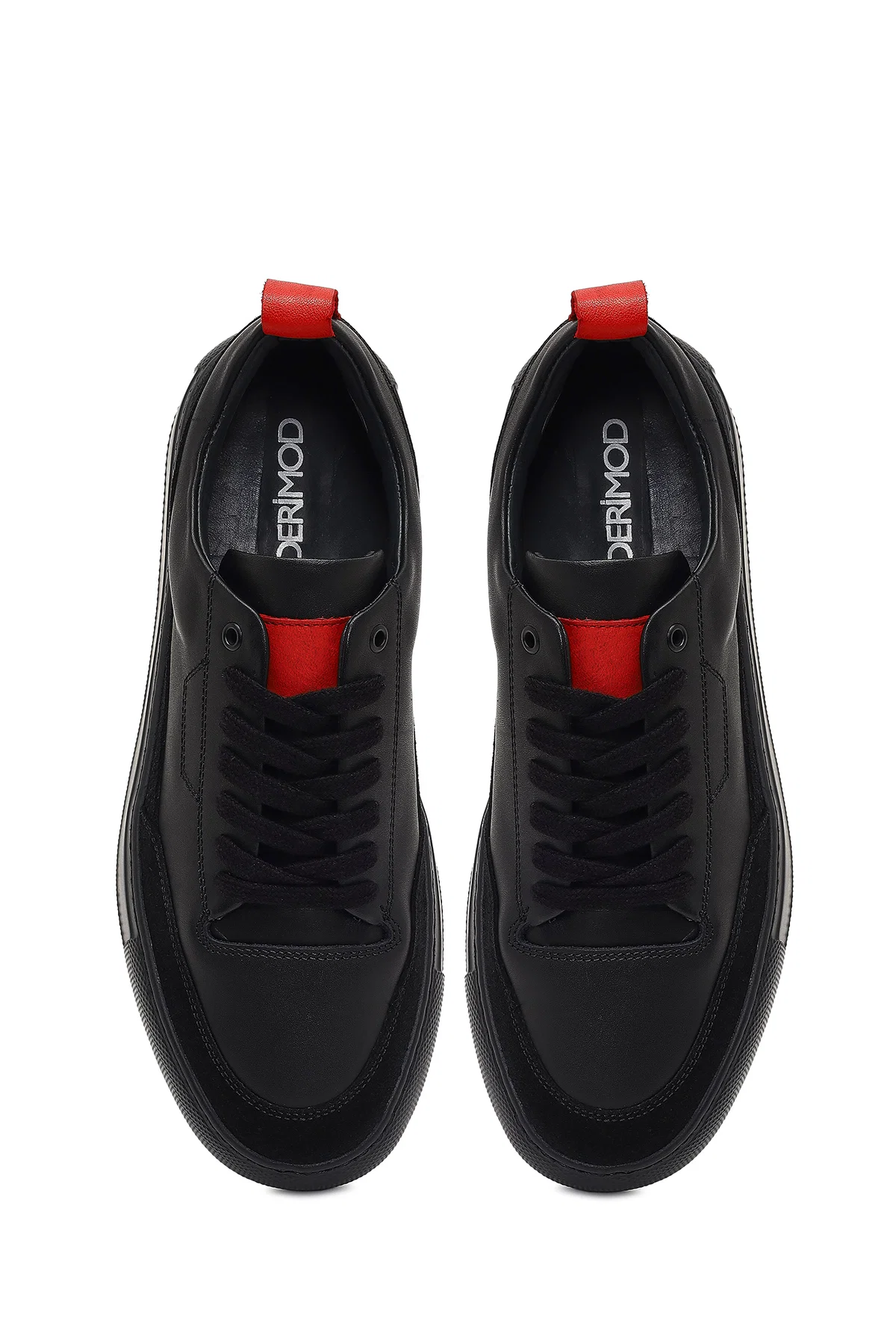 Erkek Siyah Bağcıklı Kalın Tabanlı Deri Sneaker - Image 7
