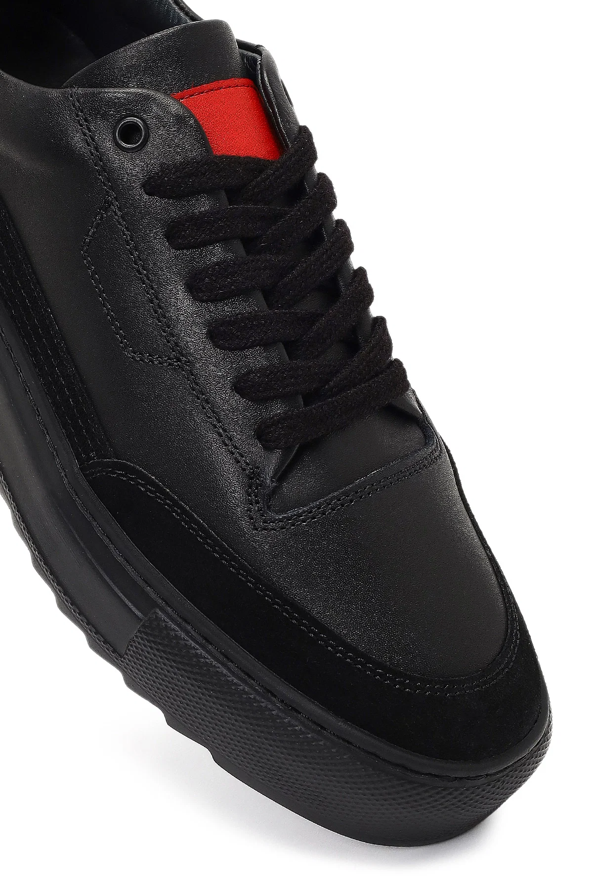 Erkek Siyah Bağcıklı Kalın Tabanlı Deri Sneaker - Image 9