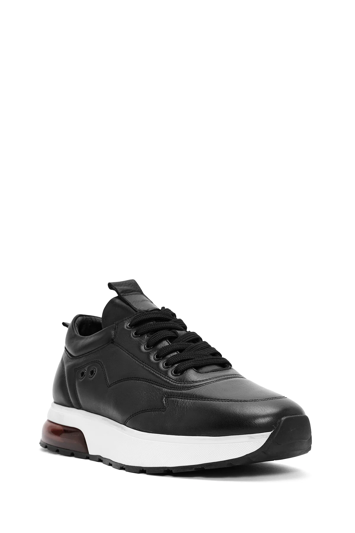 Erkek Siyah Bağcıklı Kalın Tabanlı Deri Sneaker - Image 6